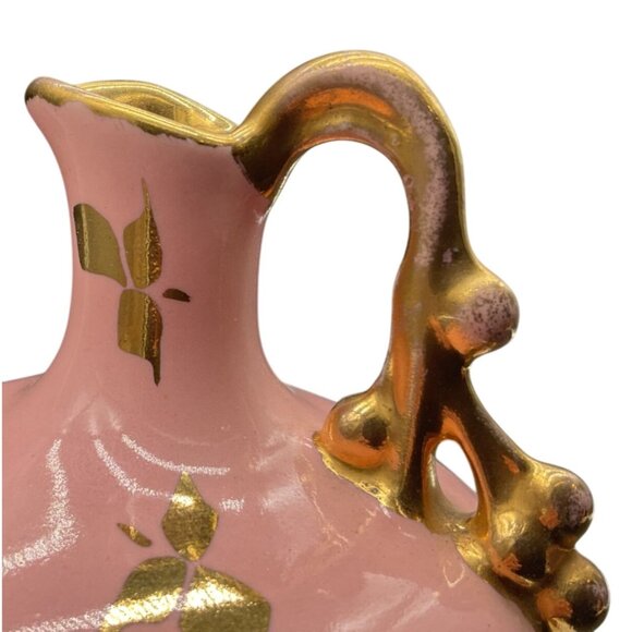 Vintage Le Pere 1950s Pink & Gold Bud Vase Pitcher 3.5"H X 3.75"W - Picture 5 of 5